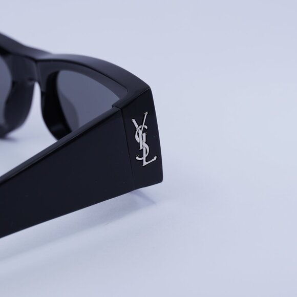Saint Laurent SLM140 002 Sunglasses Shiny Black Rectangle Frame, Grey Lenses main image 12